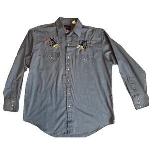 VTG Plains Western Wear Pearl Snap Shirt L Horse Embroidered Cowboy Rodeo